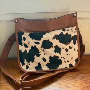 Brown and Black Cow Print Shoulder Bag